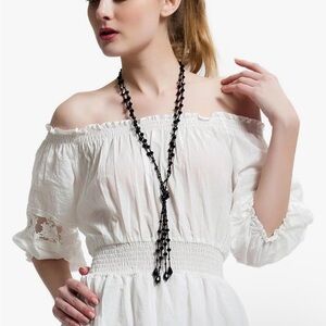 1920s Style Long Black Necklace & Earring Set